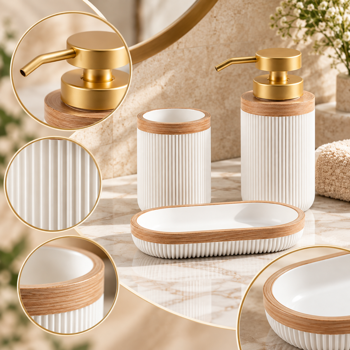 Ribbed White Bathroom Set