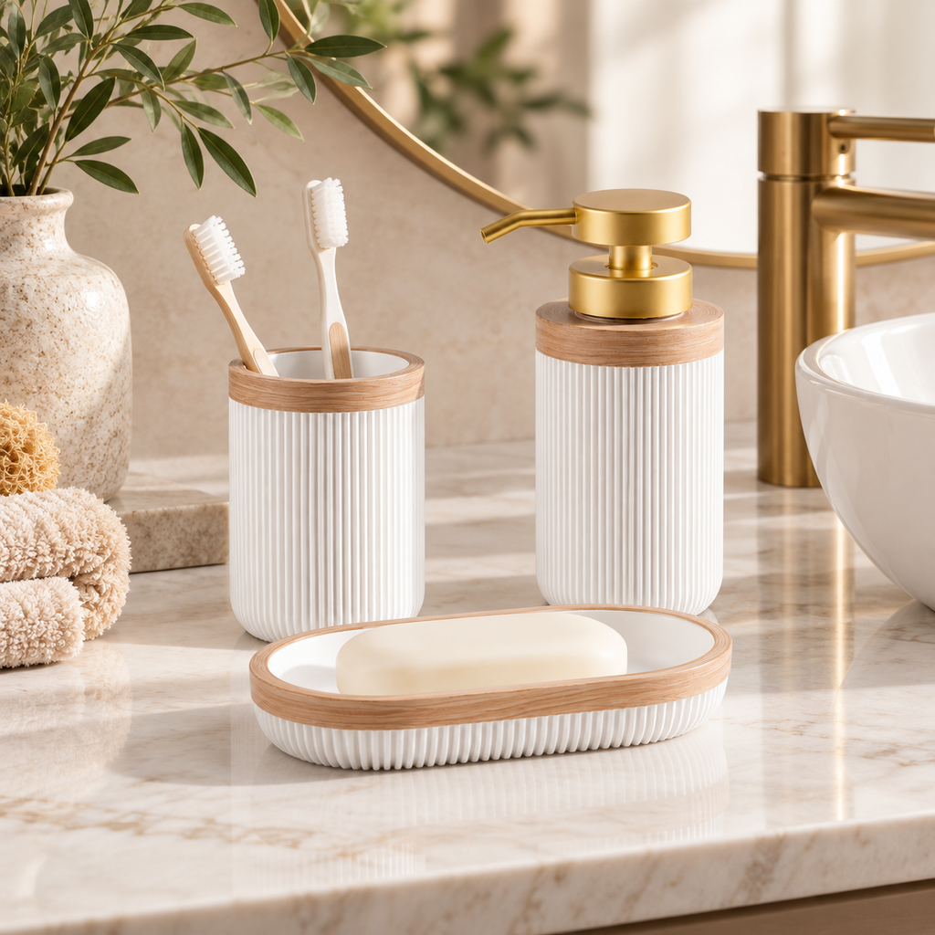 Ribbed White Bathroom Set