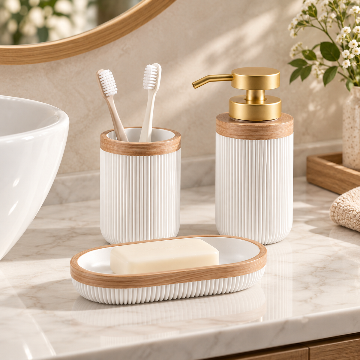 Ribbed White Bathroom Set