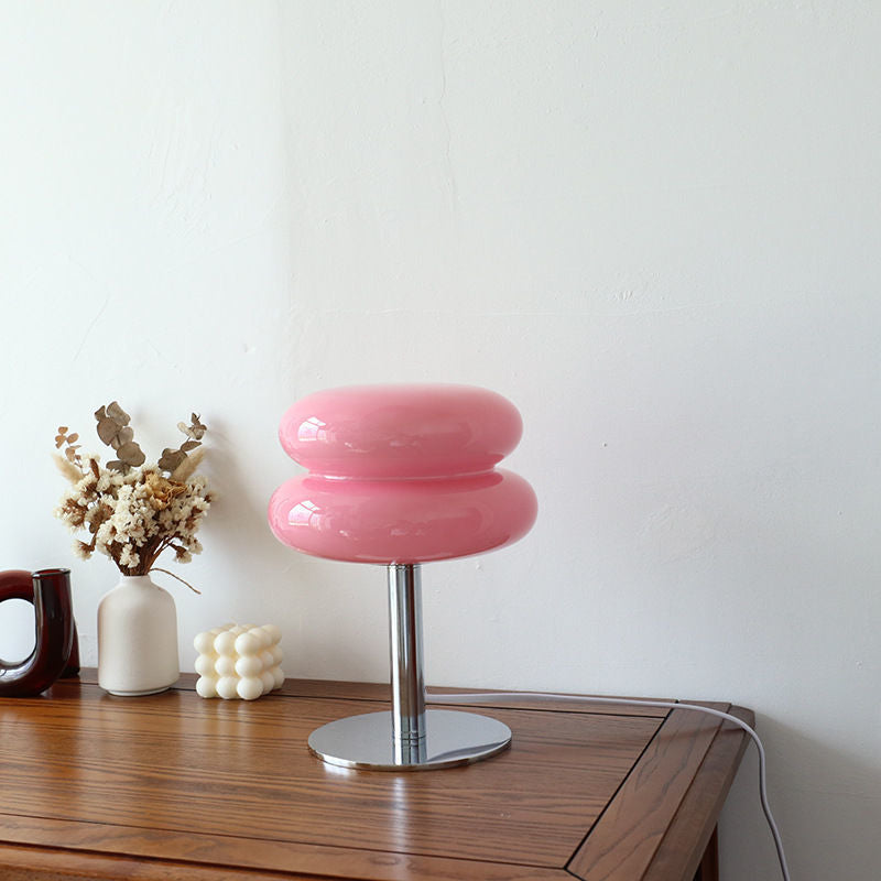 Glossy Glass Egg-Shade Table Lamp with Chrome Base, pink