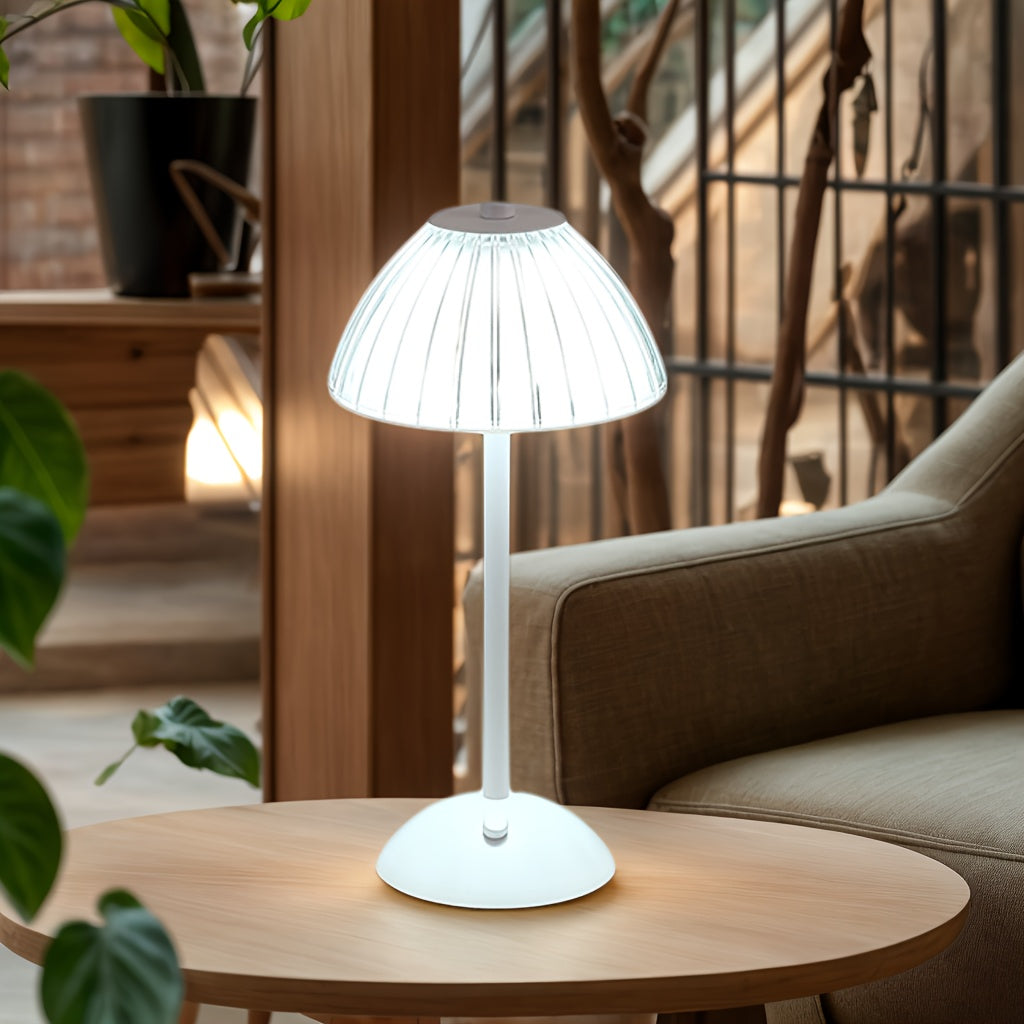 Rechargeable Touch Table Lamp with Ribbed Acrylic Shade, white