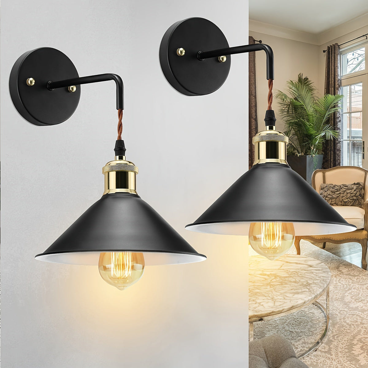 Oil-Rubbed Metal Industrial Wall Sconce, Set of 2, black