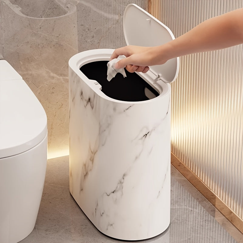 Marble-Pattern Oval Bin with Lid