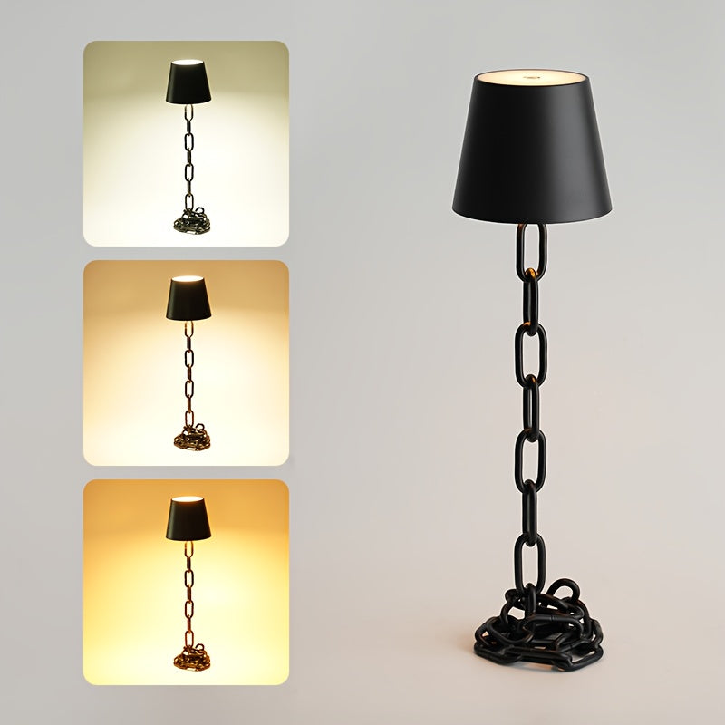 Matte Black Chain-Link Rechargeable Table Lamp