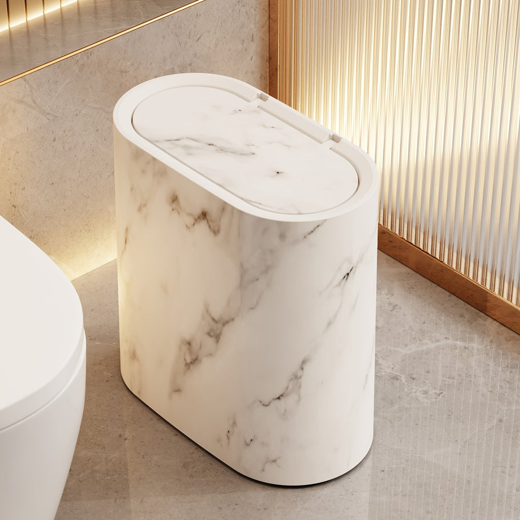 Marble-Pattern Oval Bin with Lid
