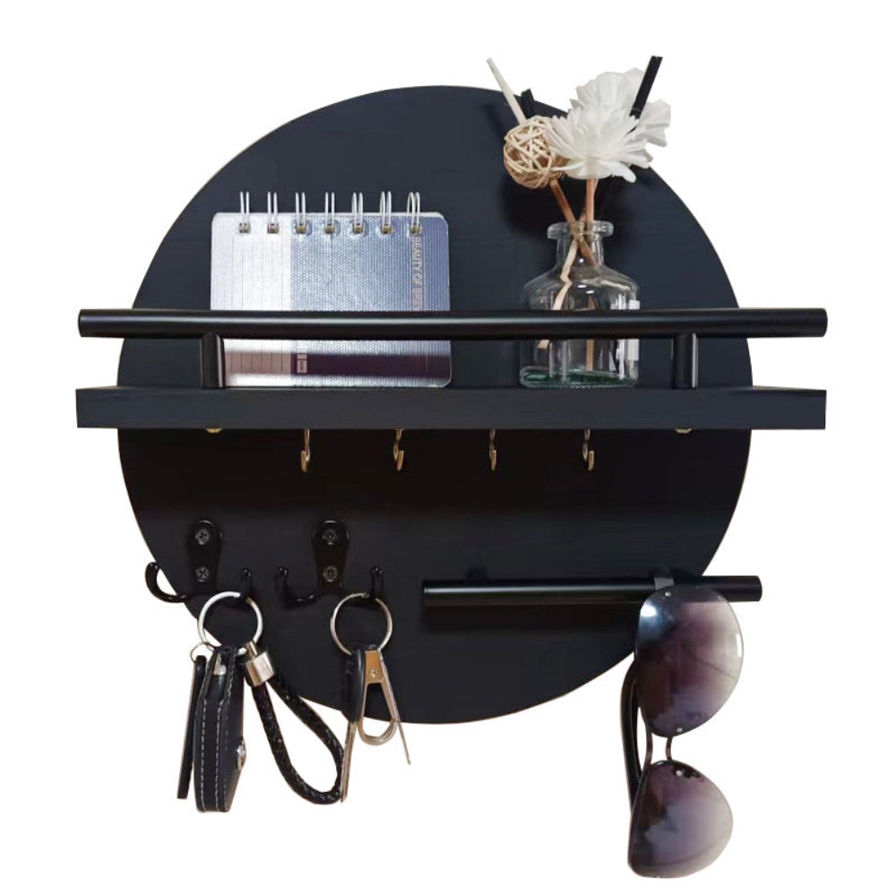 Round Wall Key Holder with Shelf, black
