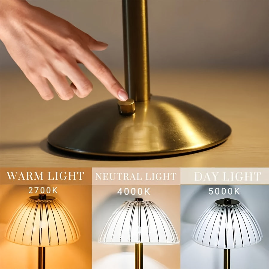 Rechargeable Touch Table Lamp with Ribbed Acrylic Shade