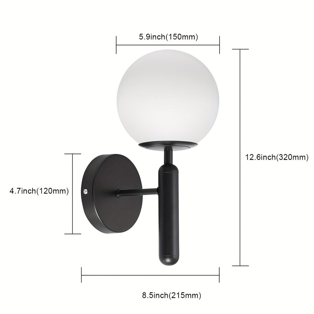 Frosted Glass Globe Semi-Flush Wall Sconce, black