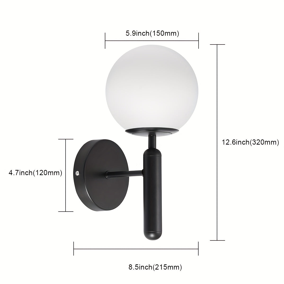 Frosted Glass Globe Semi-Flush Wall Sconce, black