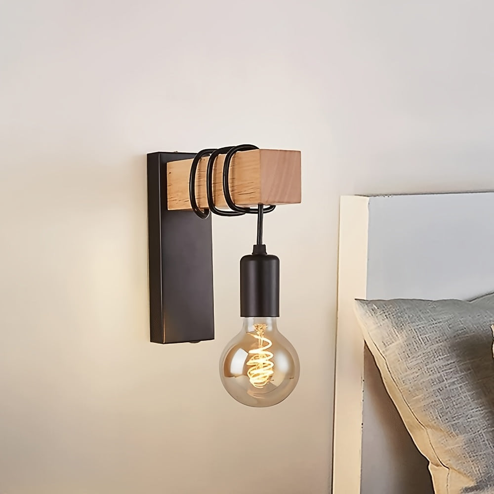 Wood & Metal Industrial Wall Sconce, Exposed Bulb
