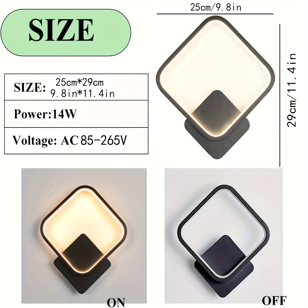 Square Geometric LED Wall Light, Three-Tone Dimming