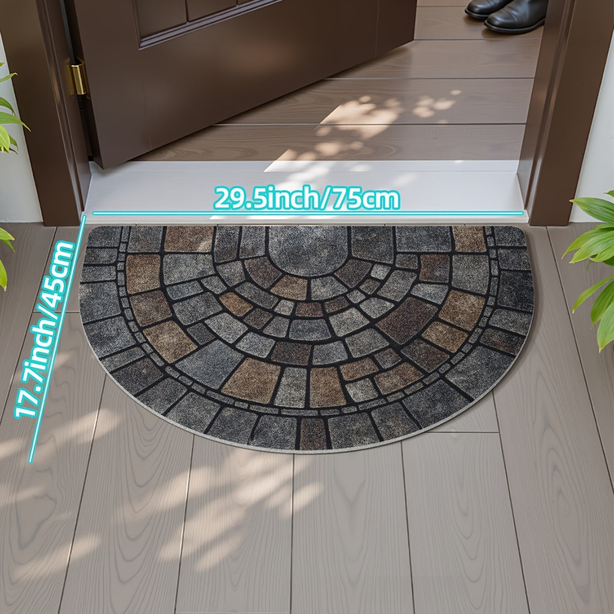 Half-Round Mosaic Stone-Pattern Door Mat, 45 x 75 cm