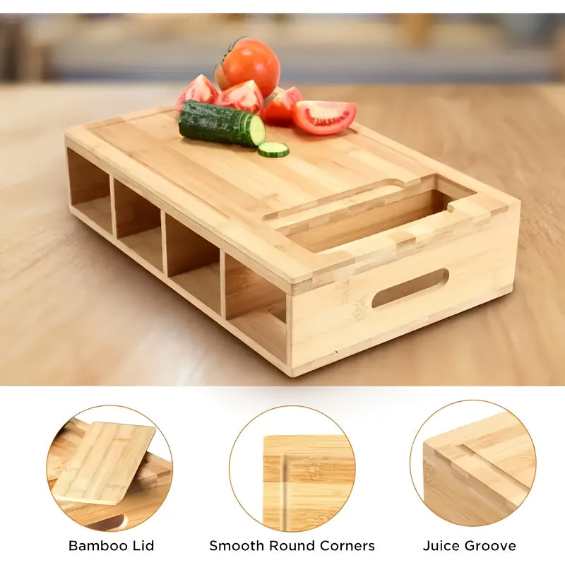 Bamboo Chopping Board with 4 Trays and Interchangeable Blades