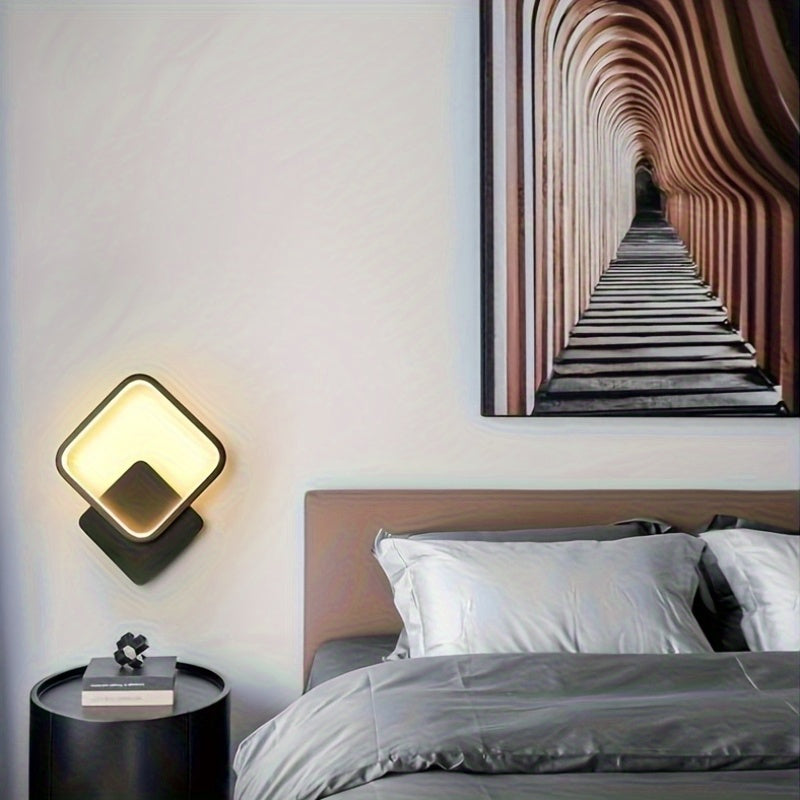 Square Geometric LED Wall Light, Three-Tone Dimming