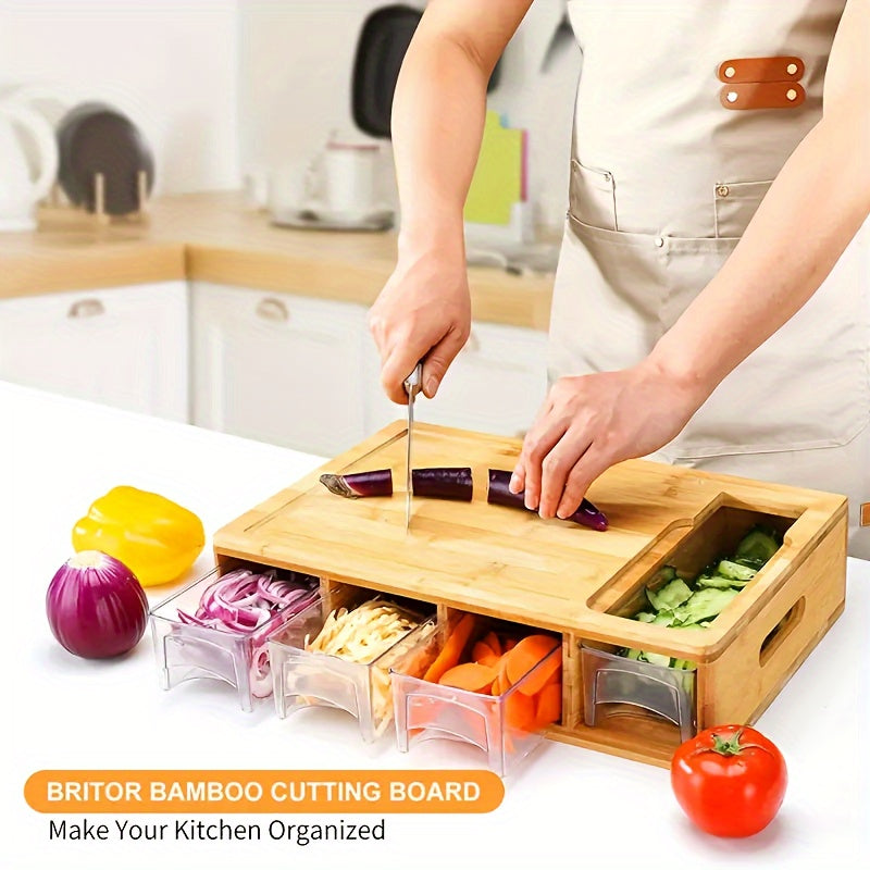 Bamboo Chopping Board with 4 Trays and Interchangeable Blades