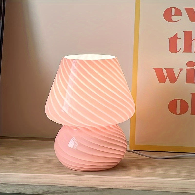 Swirl Glass Mushroom Table Lamp, USB Dimmable