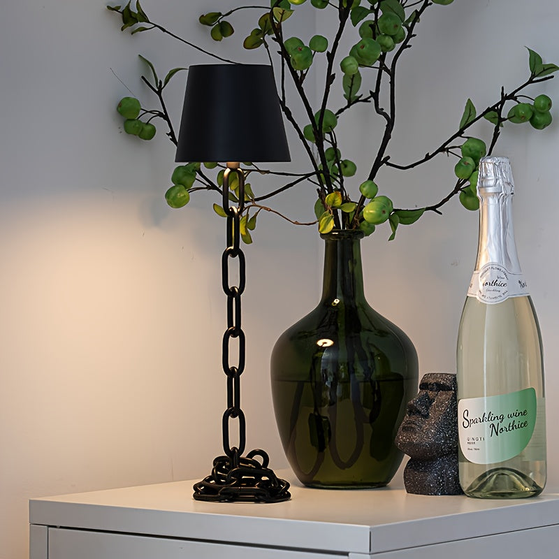 Matte Black Chain-Link Rechargeable Table Lamp