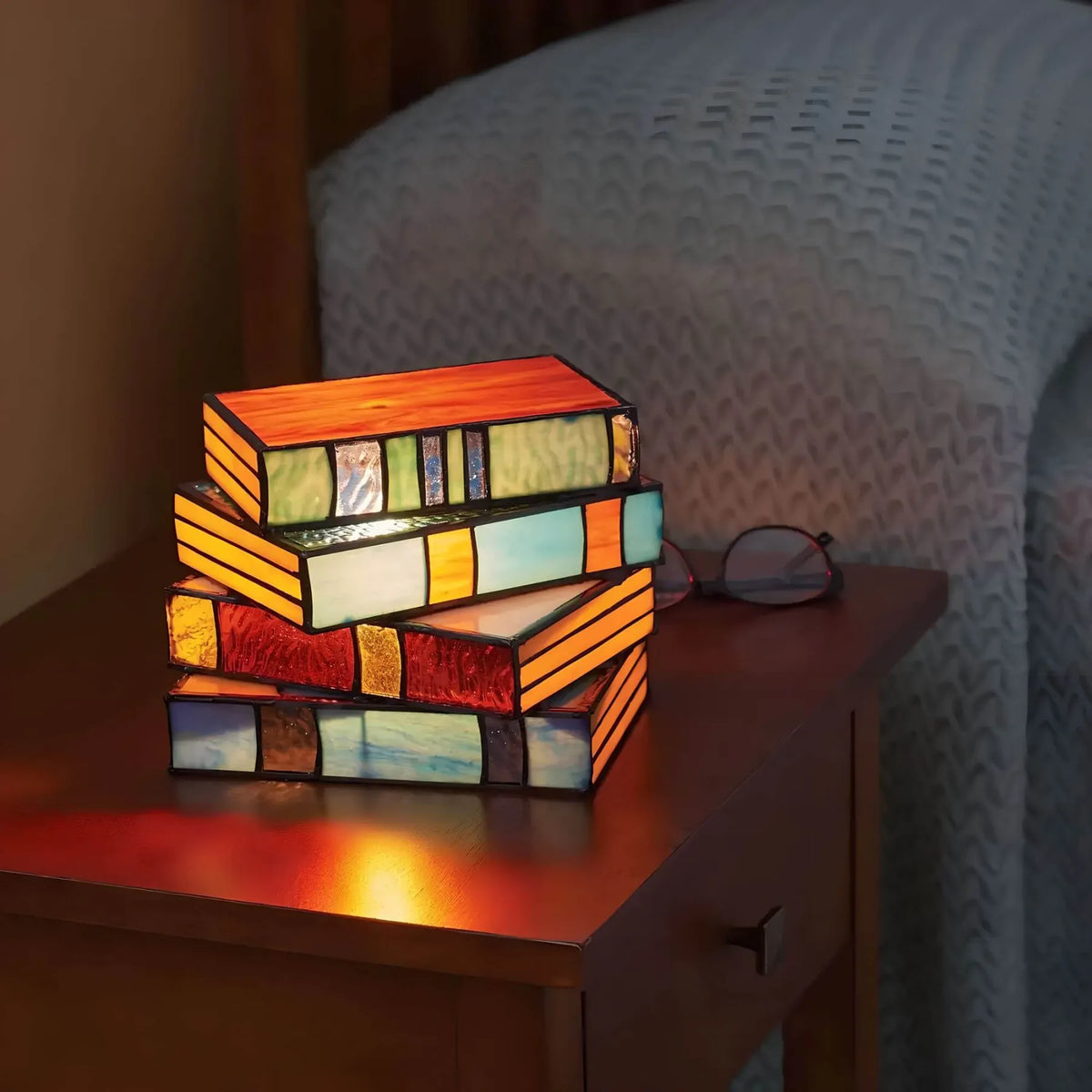 Handcrafted Stained Glass Book Lamp