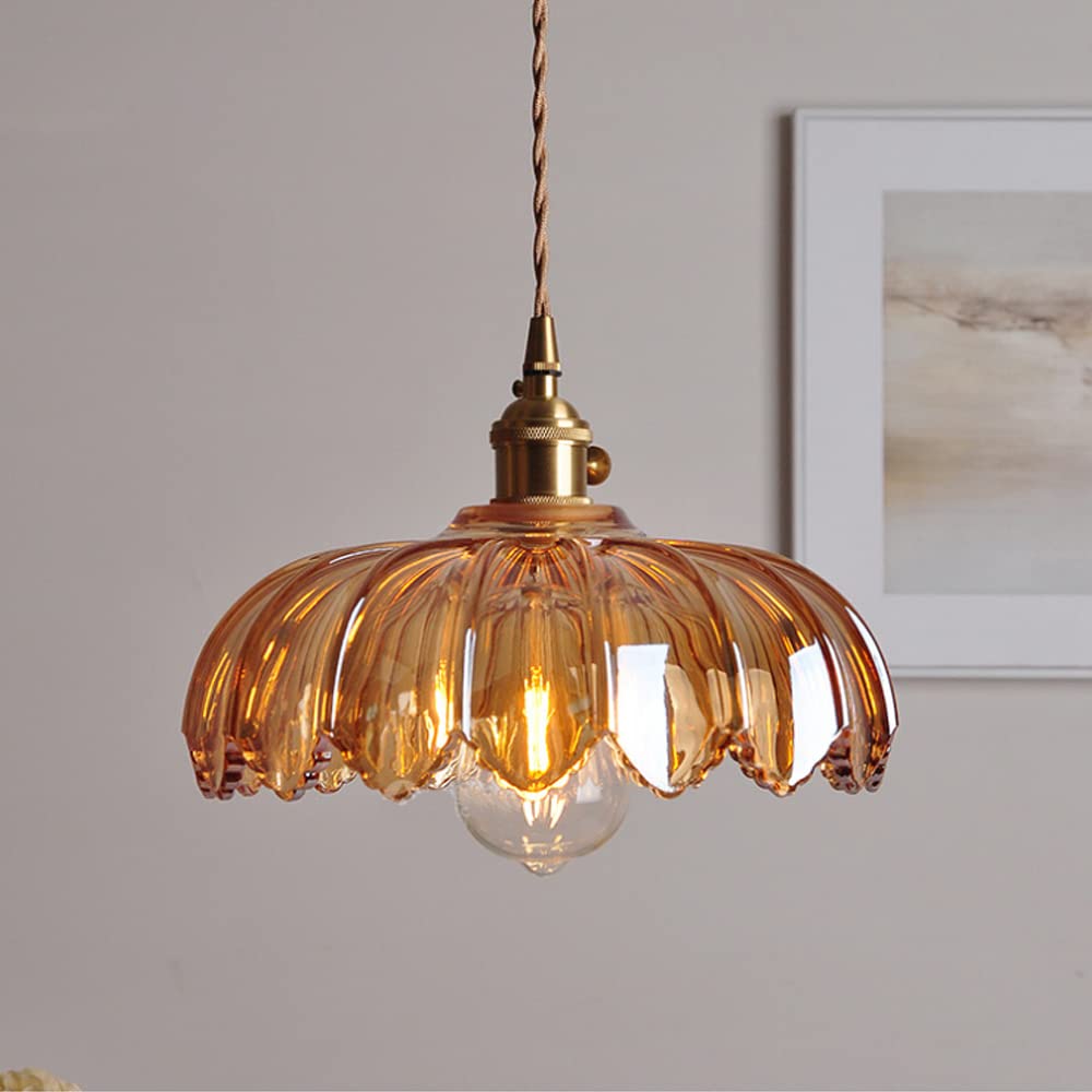 Vintage Glass Flower Pendant Lamp, gold