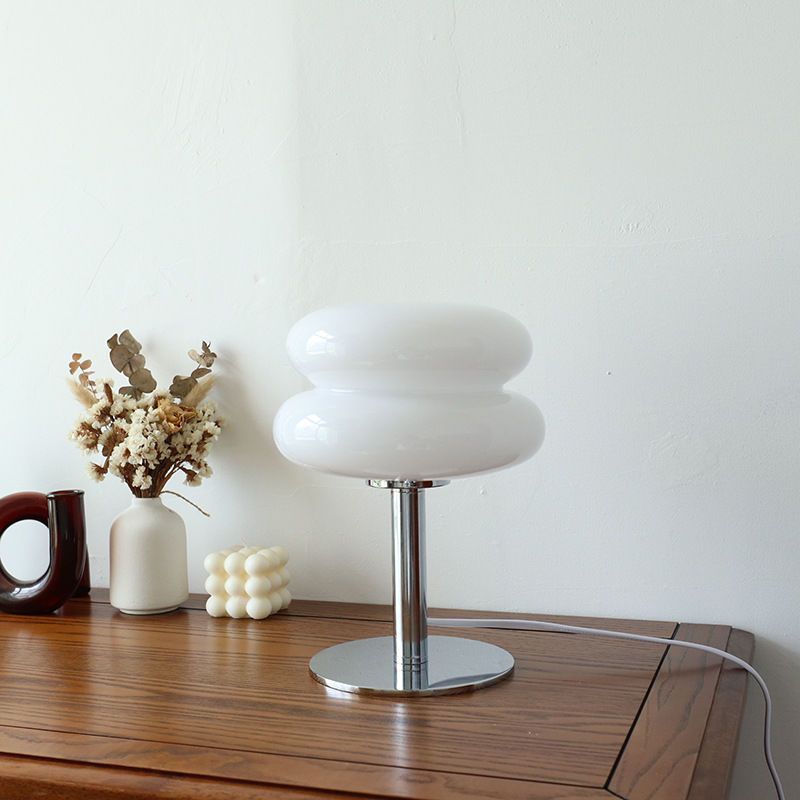 Glossy Glass Egg-Shade Table Lamp with Chrome Base, white