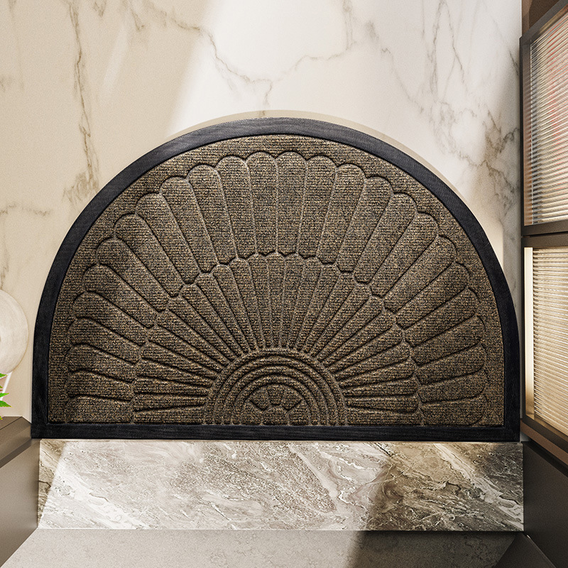 Semi-Circular Non-Slip Rubber Door Mat, beige brown