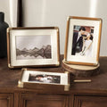Solid Wood Tabletop Photo Frame with Brass-Tone Corners